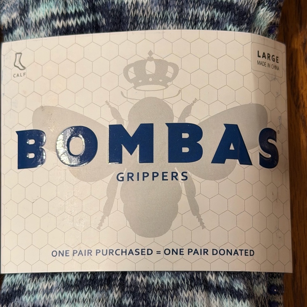 Bombas Unisex Blue & White Space Dye Mid Calf Gripper Socks Large MSRP$69 NWT - Picture 3 of 7